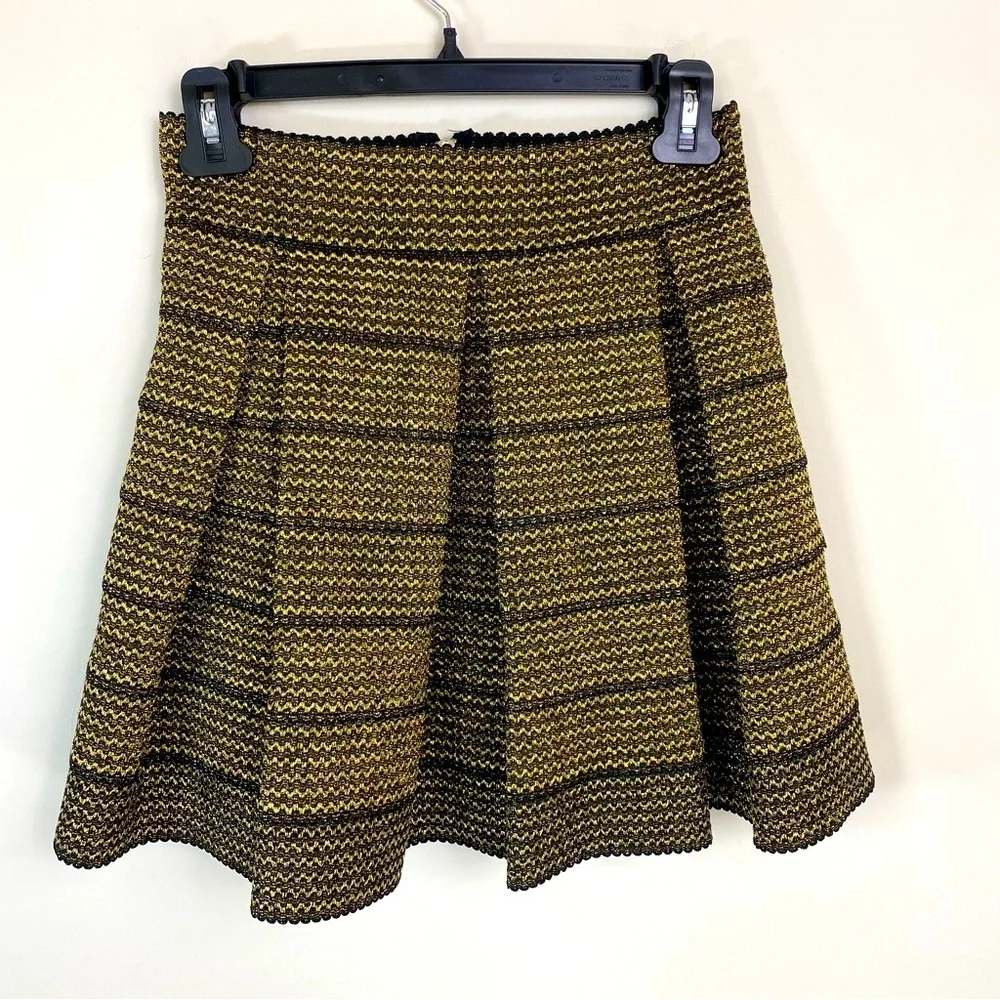 Ina Vintage Black and Gold Bandage Flare Mini Skirt Size Medium - Picture 1 of 10